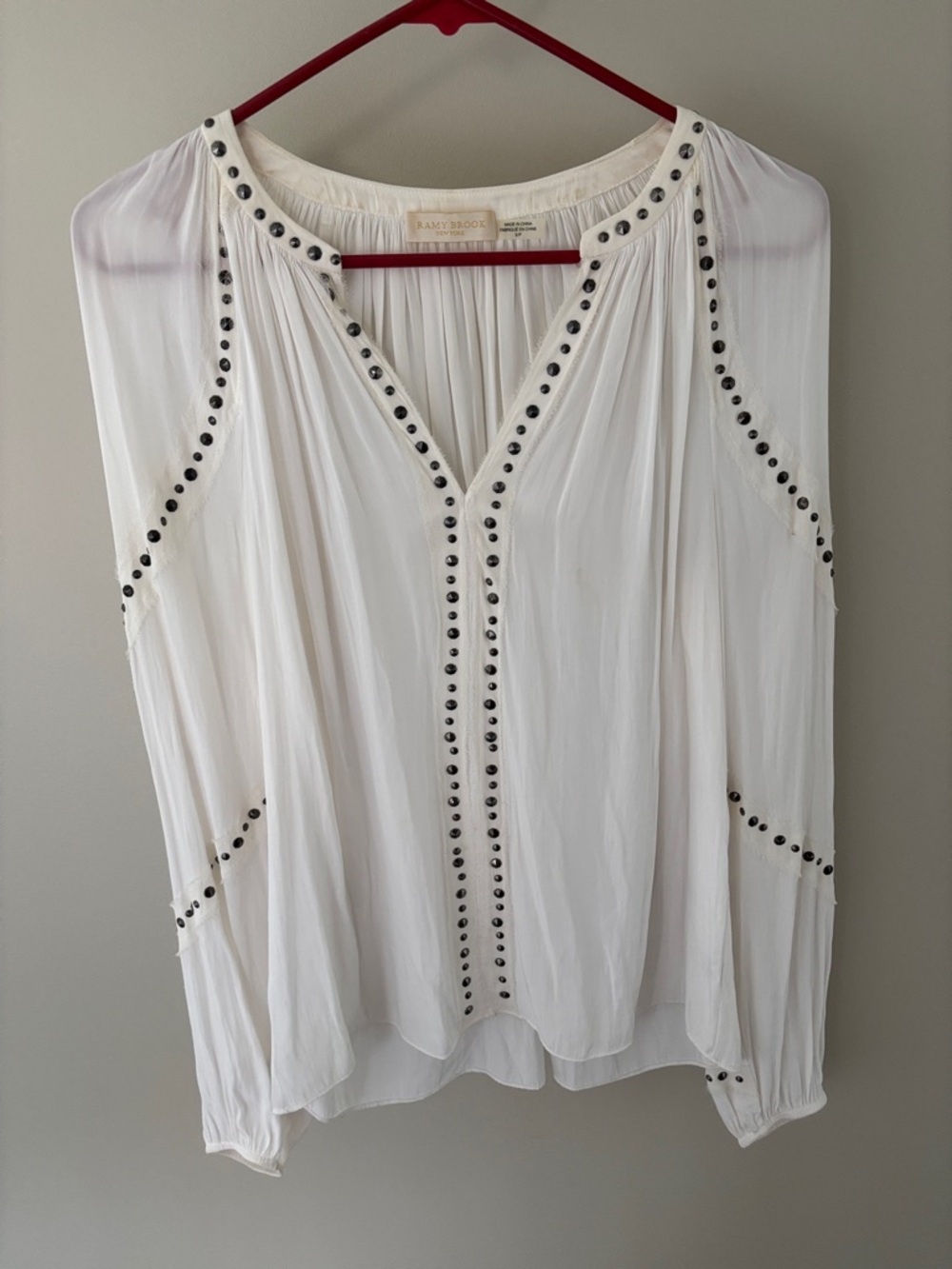 Ramy Brook Ivory Stud-Trim Blouse S